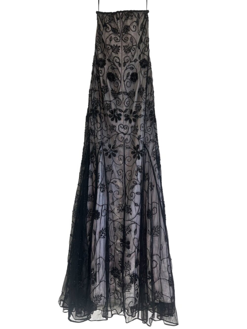 Cache Floral Beaded Evening Prom Gown Dress XS Black Mesh Embroidered Y2K Whimsi - Picture 5 of 16
